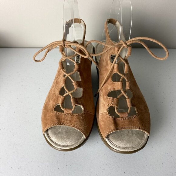 Skechers Parallel Ghillie Up Peep Toe Slingback Wedge Faux Suede Womens 7.5 Tan - Picture 2 of 9